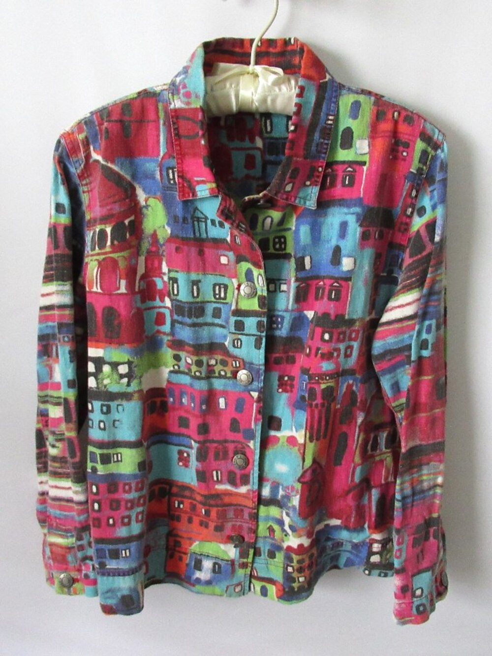 Chico's multicolor linen blend long sleeve button front shirt/jacket *Sz 1(M)*